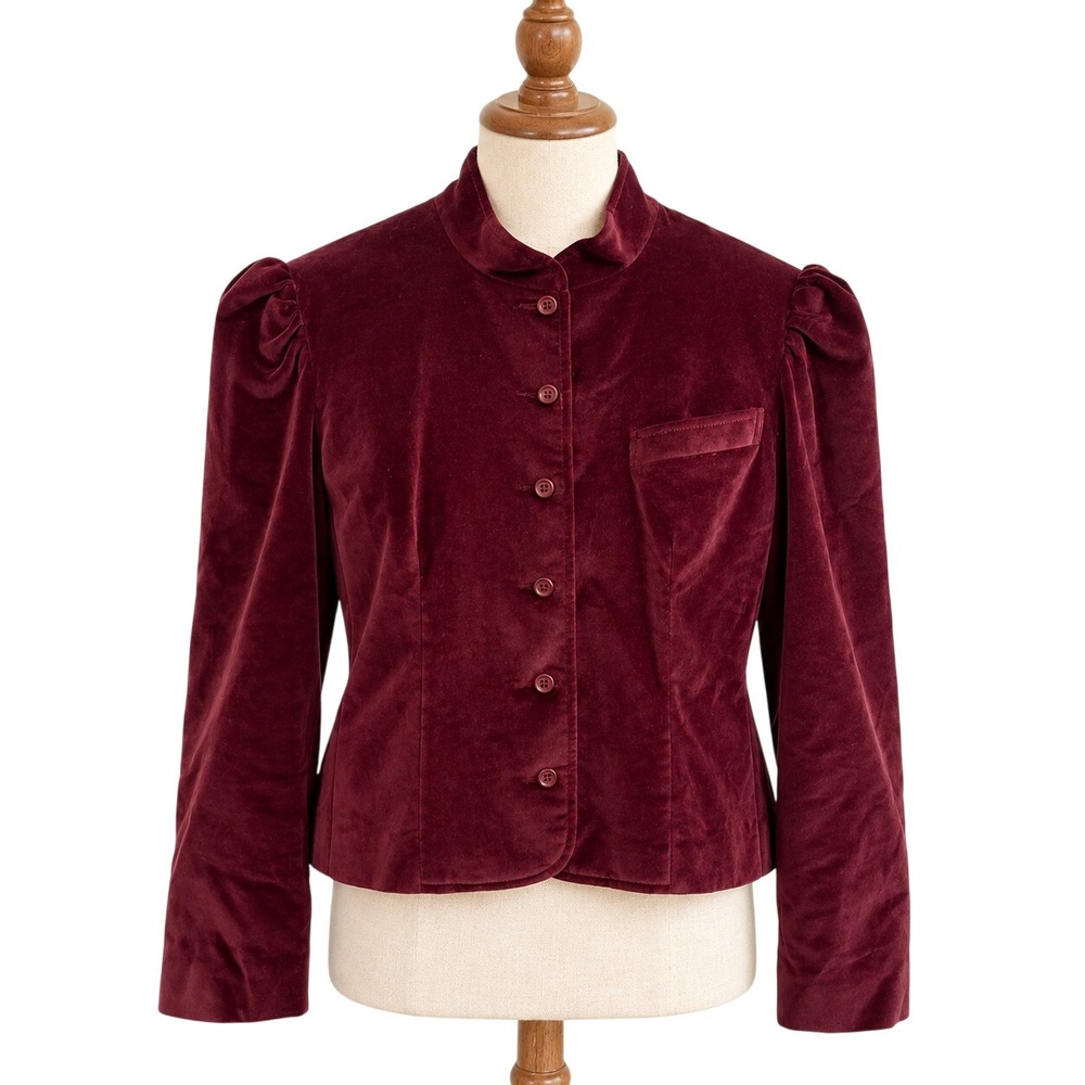 1980s Burgundy Velvet Puff Sleeve Blazer Fay's Closet Union Made Large (13/14)